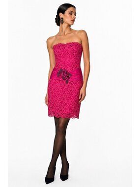 vintage 80s STRAPLESS LACE DRESS pink party SMALL cocktail carriecore parisian